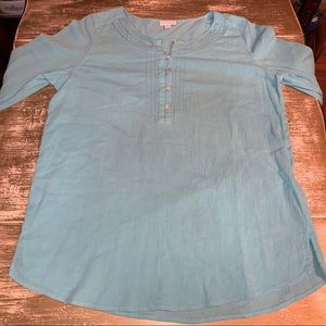 J Jill Blue 3/4 Sleeve Shirt Blouse Linen Tunic M